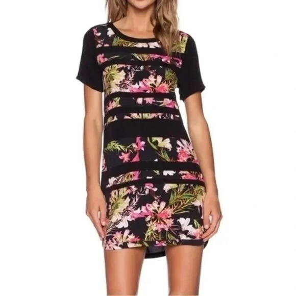 Lovers + Friends Womens Size S Small Floral Shift Dress Short Sleeve Semi Sheer - Picture 1 of 7